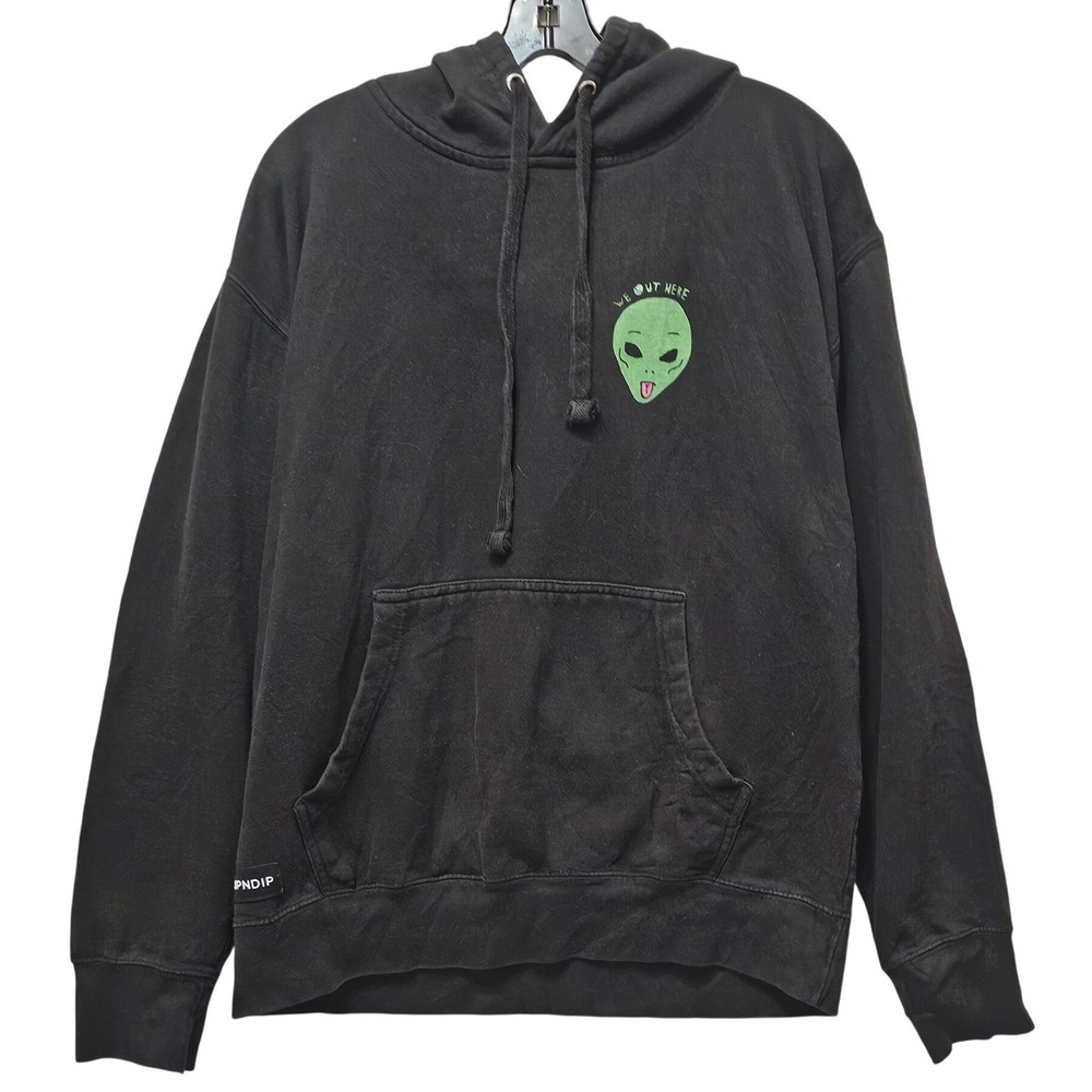 RIPNDIP We Out Here Alien Hoodie Mens Large Black Graphic Pullover Sweatshirt
